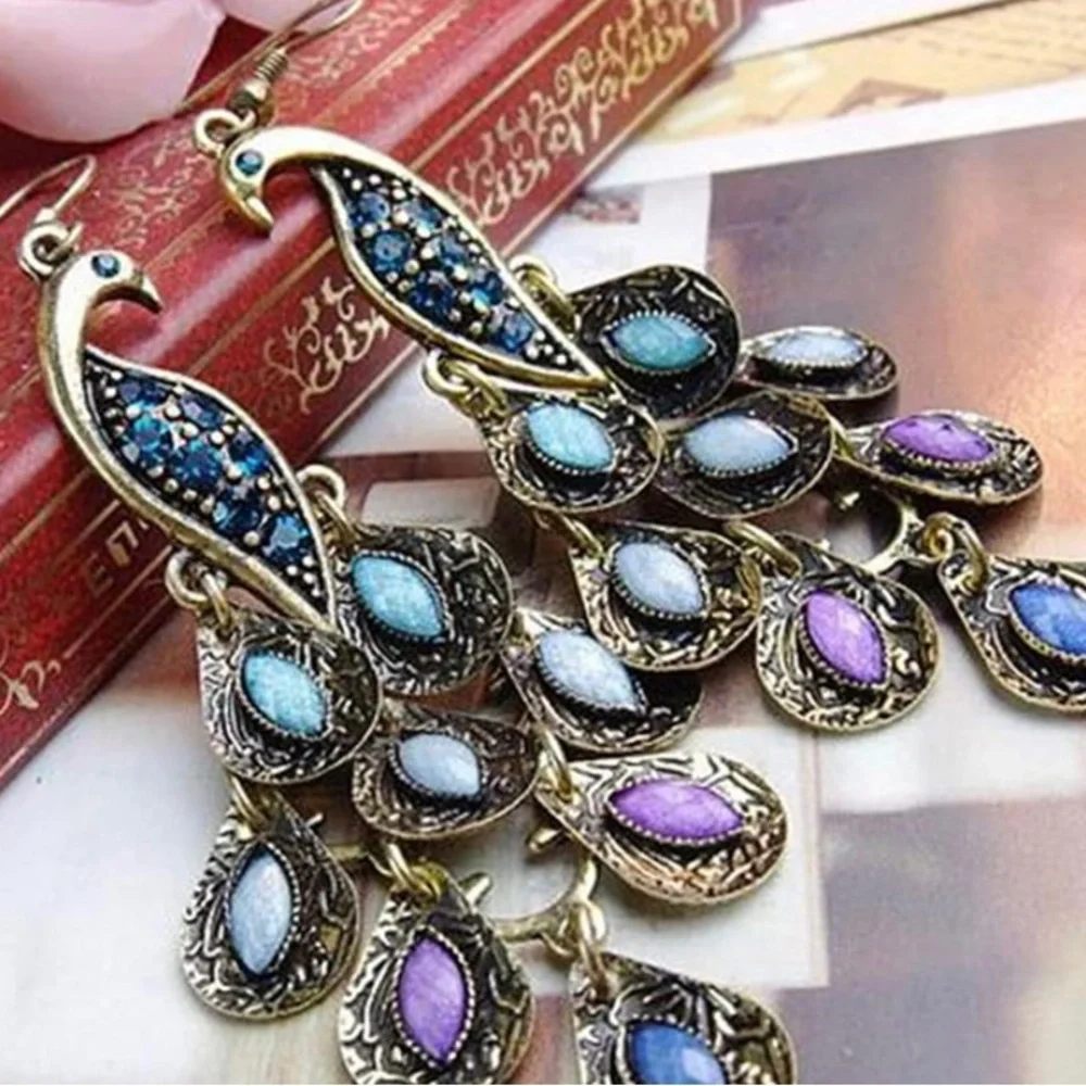New Colorful Peacock Dangle Earrings - Picture 3 of 3